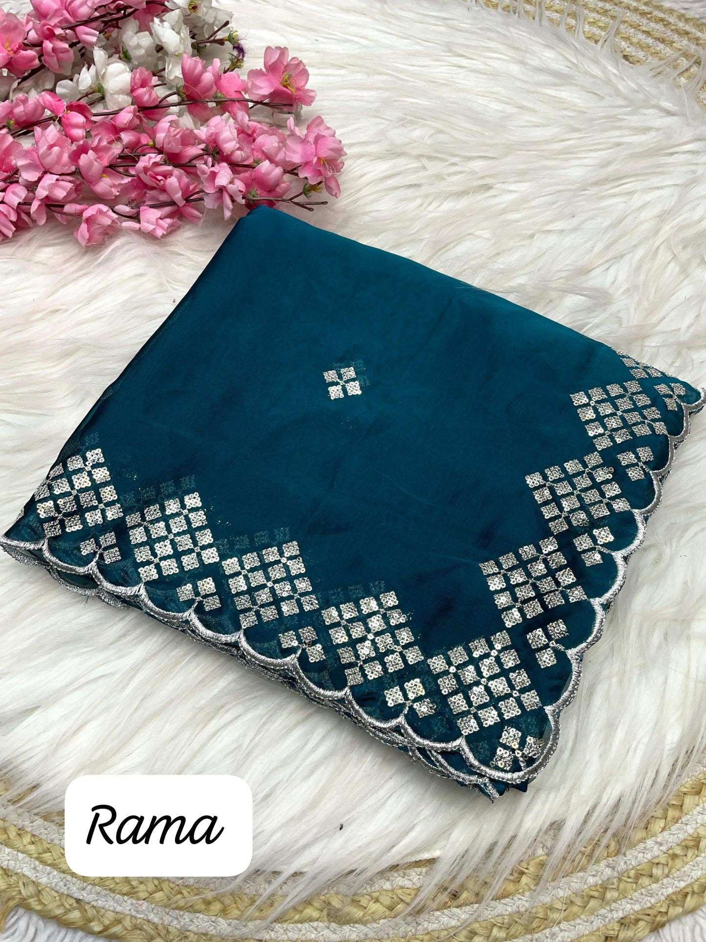 Kayatri New Blooming Rangoli Embroidery Sequence Zari Work Saree