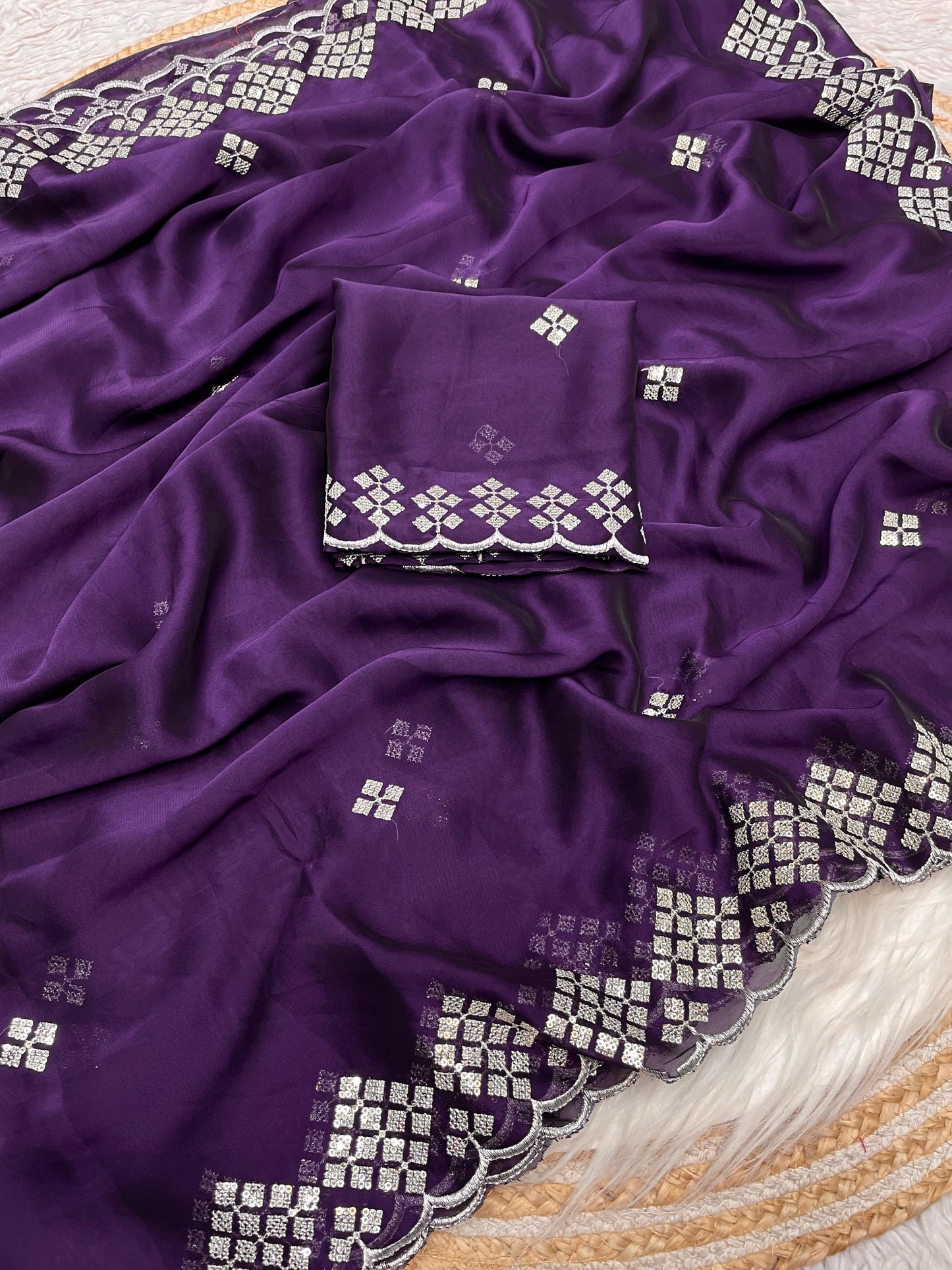 Kayatri New Blooming Rangoli Embroidery Sequence Zari Work Saree
