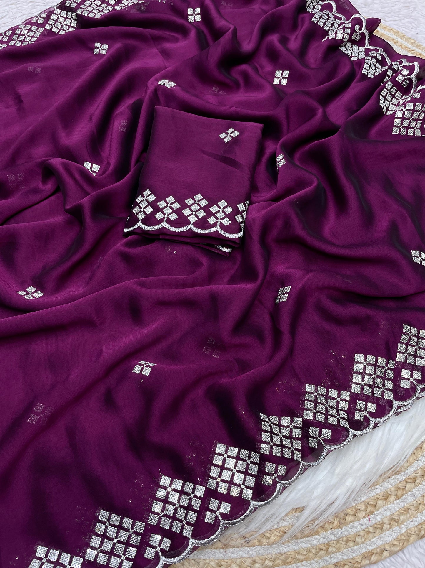 Kayatri New Blooming Rangoli Embroidery Sequence Zari Work Saree