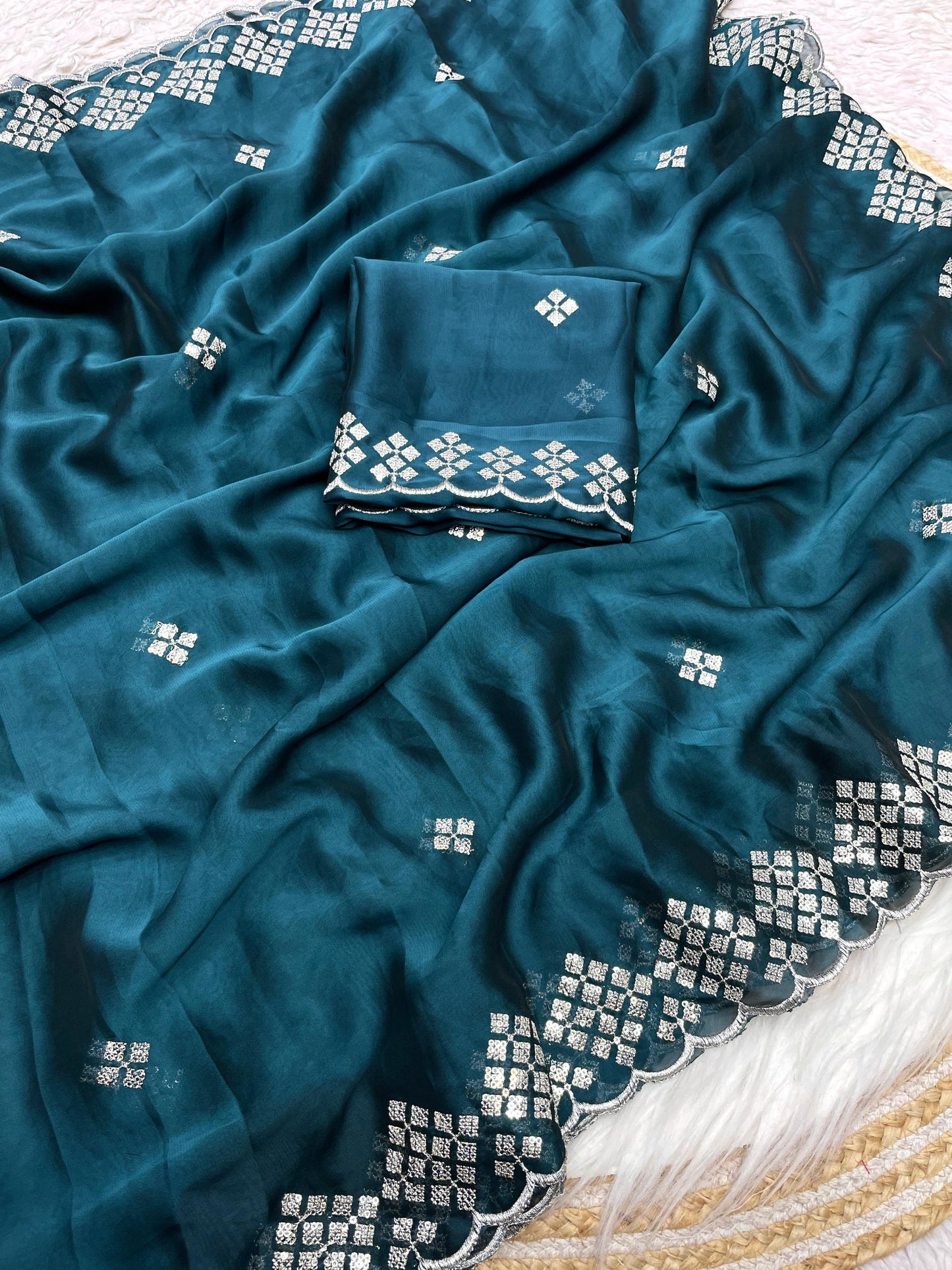 Kayatri New Blooming Rangoli Embroidery Sequence Zari Work Saree