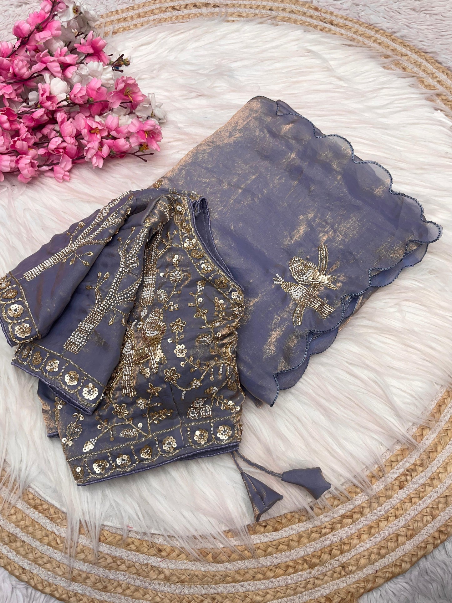 Kayatri New Fandy Sattin Khatli Brits Work Saree
