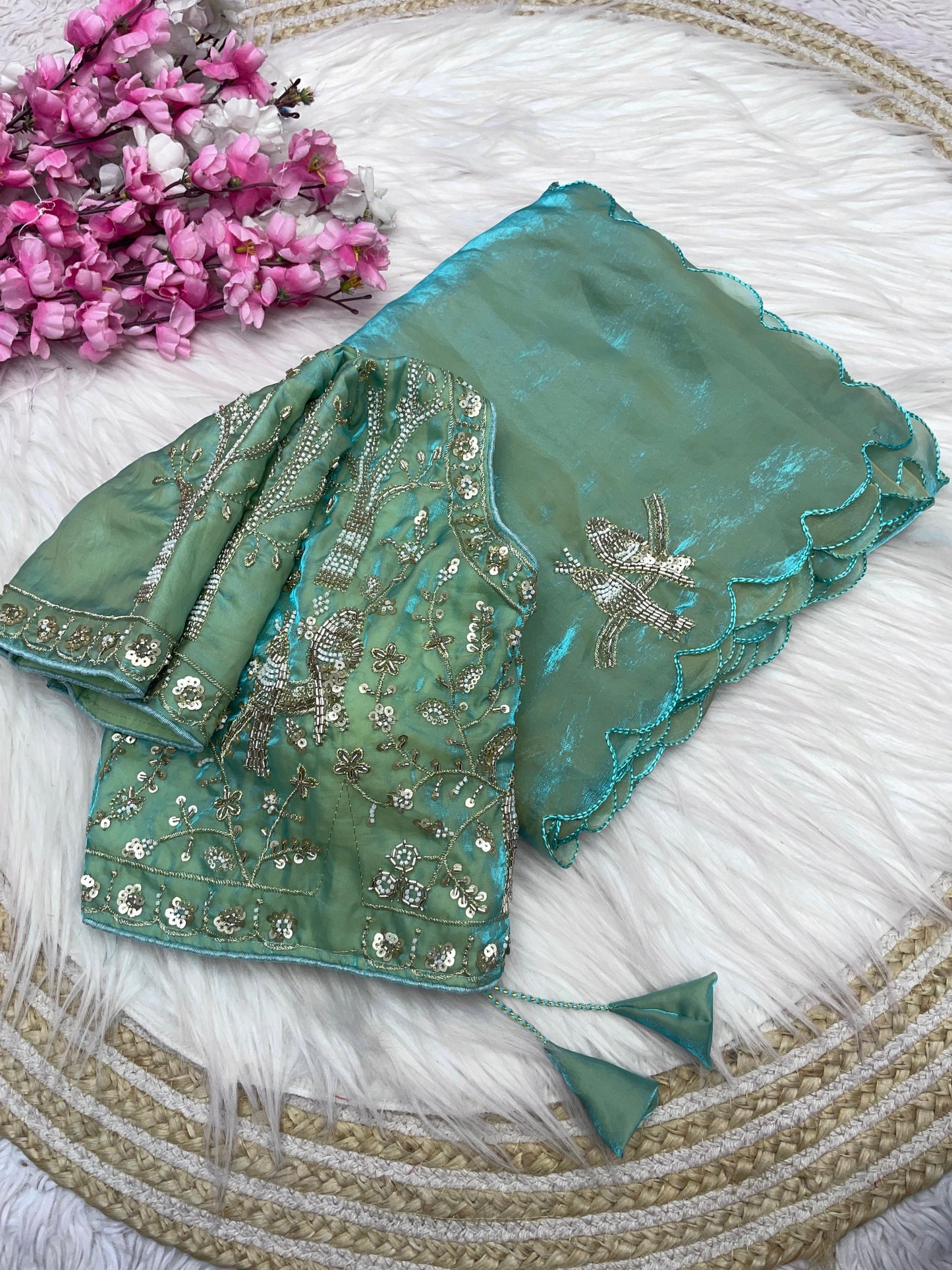 Kayatri New Fandy Sattin Khatli Brits Work Saree