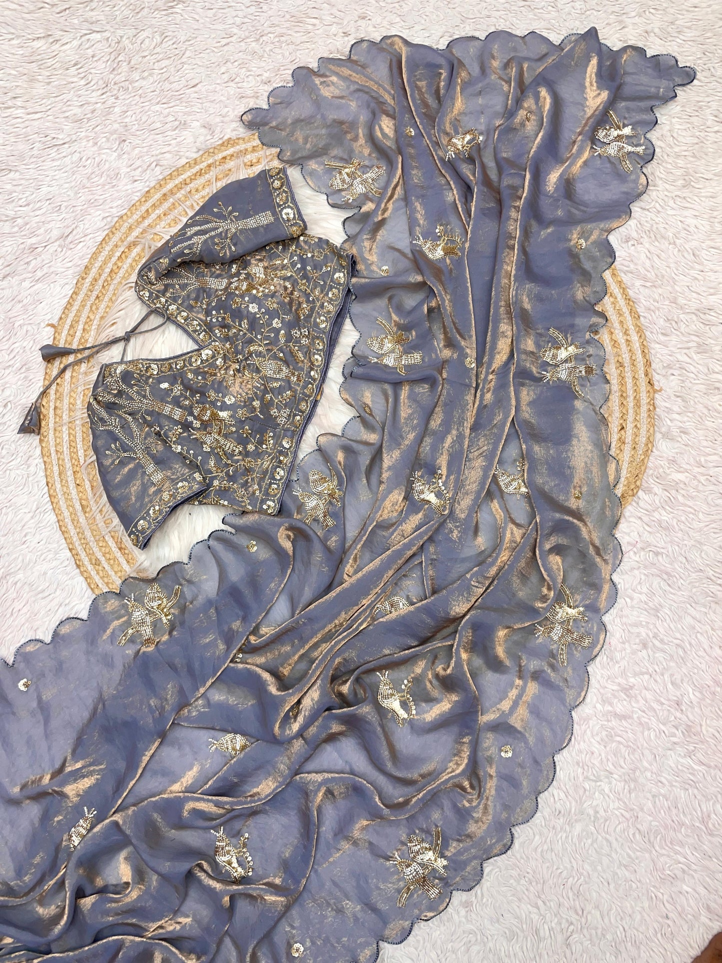 Kayatri New Fandy Sattin Khatli Brits Work Saree