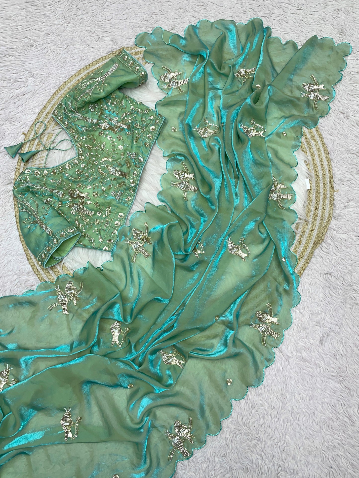 Kayatri New Fandy Sattin Khatli Brits Work Saree