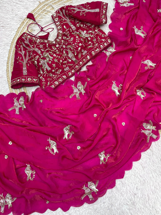 Kayatri New Fandy Sattin Khatli Brits Work Saree