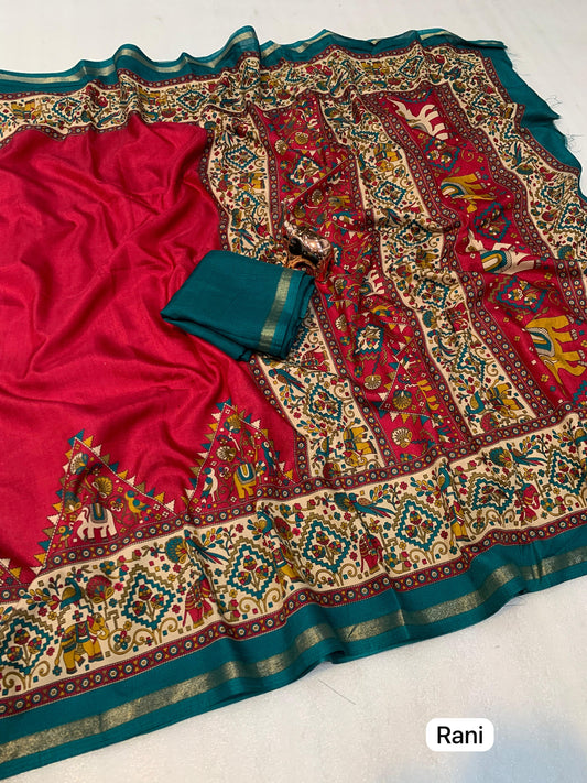 Kayatri New Pure Soft Tusser Kasmiri Printed Saree