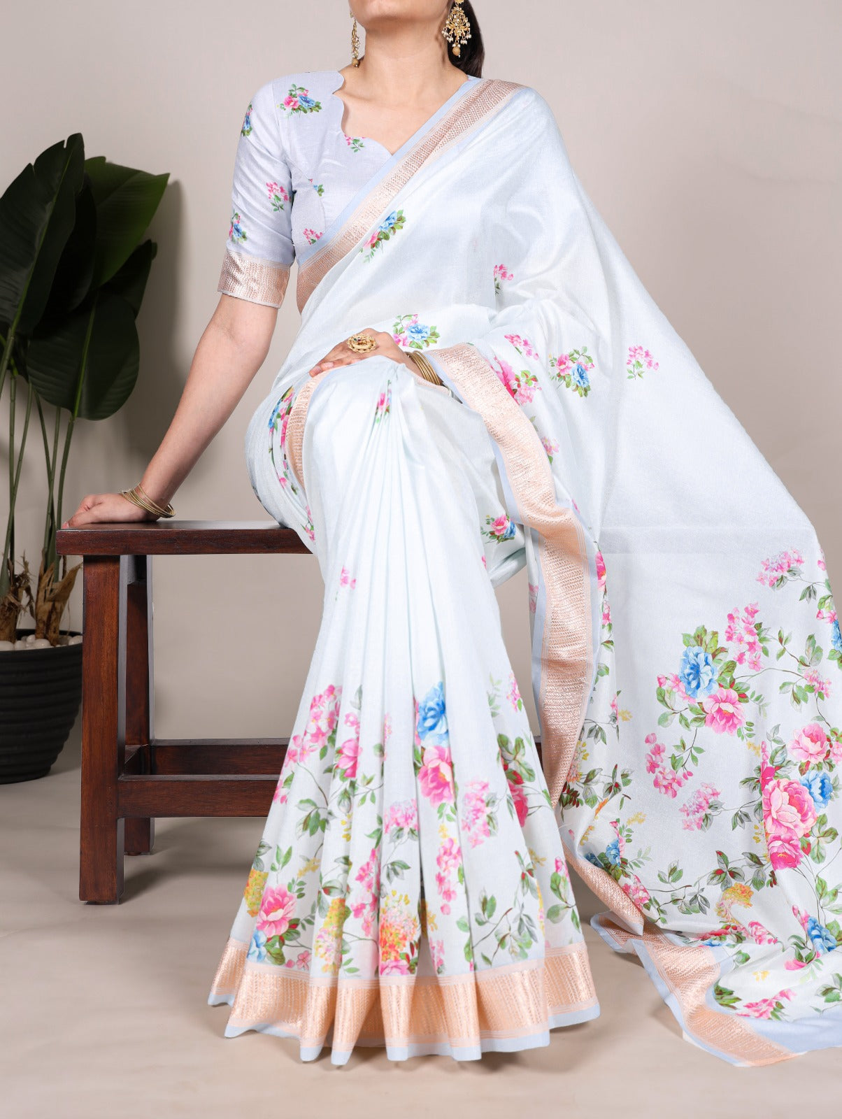 Kayatri New Tussar Silk With Viscose Border Printed Saree