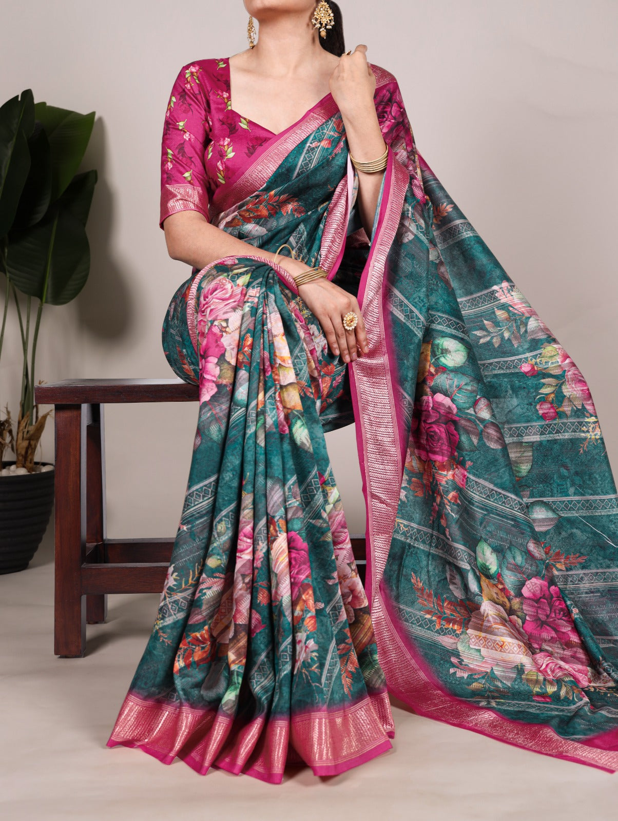 Kayatri New Tussar Silk With Viscose Border Printed Saree