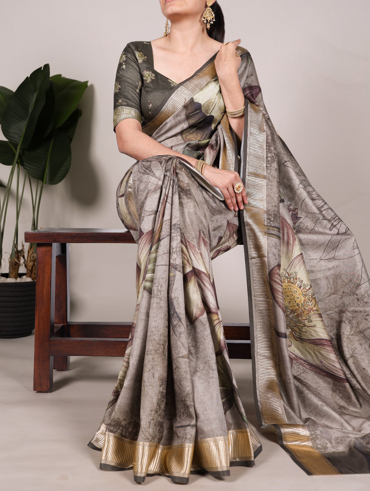 Kayatri New Tussar Silk With Viscose Border Printed Saree