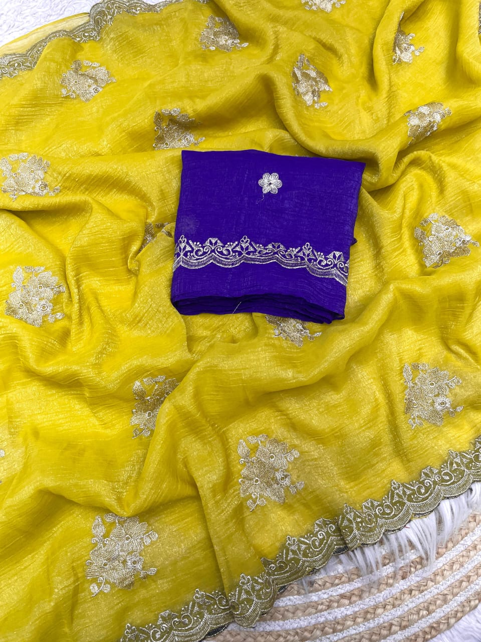 Kayatri New Soft Carnchy Chiffon Blooming Haldi Special Saree