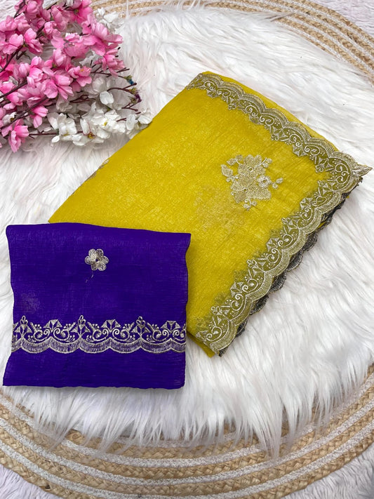 Kayatri New Soft Carnchy Chiffon Blooming Haldi Special Saree