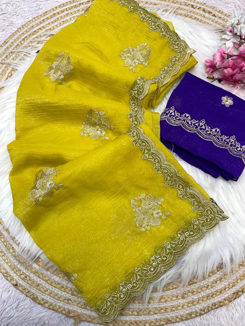 Kayatri New Soft Carnchy Chiffon Blooming Haldi Special Saree