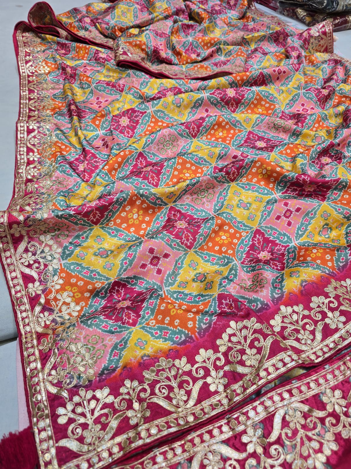 Kayatri New Pure Chinon Digital Print Gotapatti Work Saree