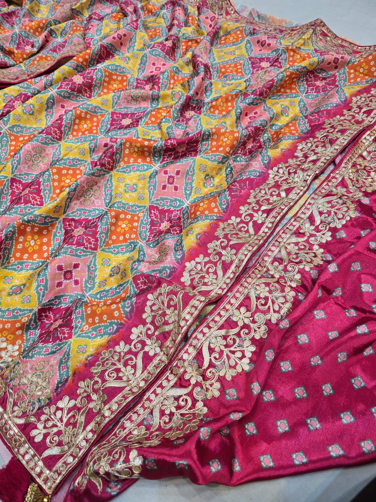 Kayatri New Pure Chinon Digital Print Gotapatti Work Saree