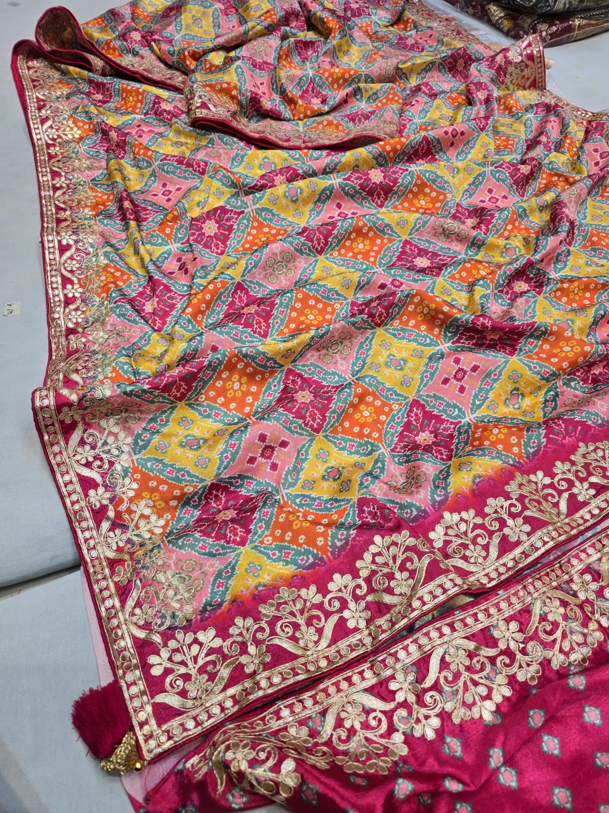 Kayatri New Pure Chinon Digital Print Gotapatti Work Saree