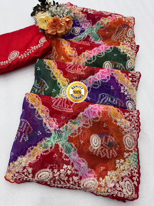 Kayatri New  Bandhej Printed Chunri  Bandhani Saree