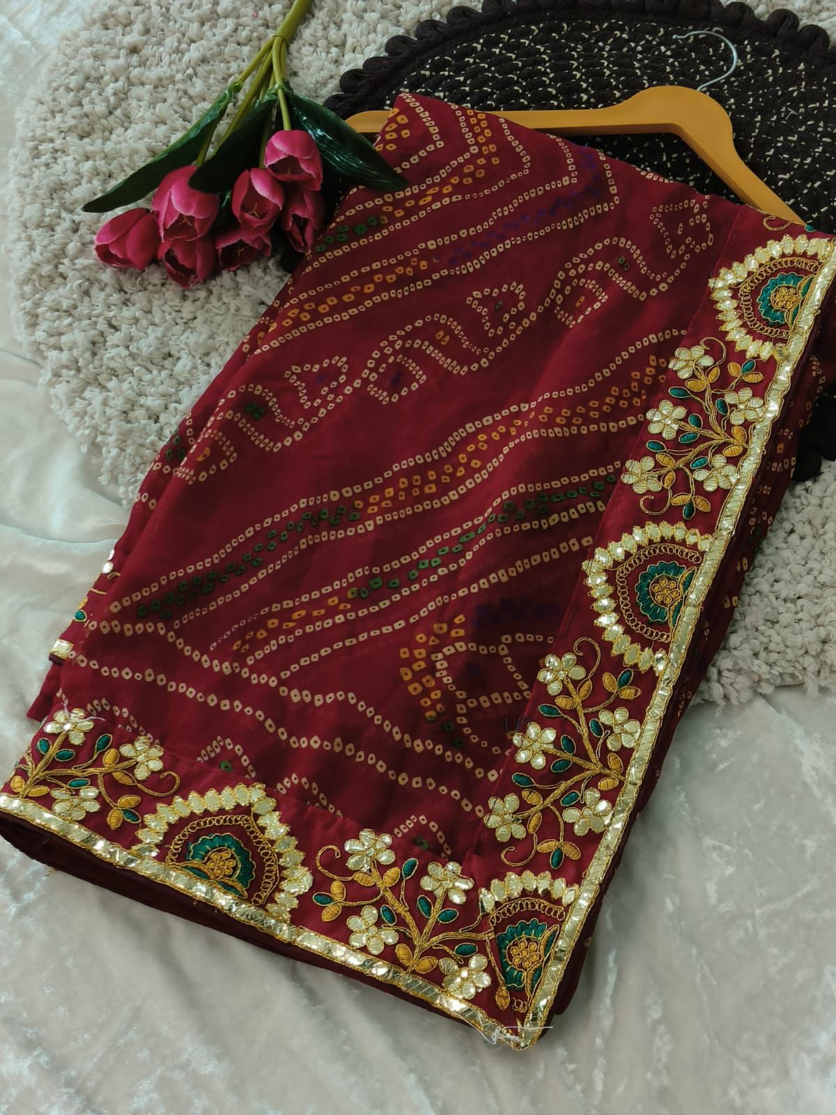 Kayatri New Georgette Bandhani With Embroidary Gotapatti Work Saree