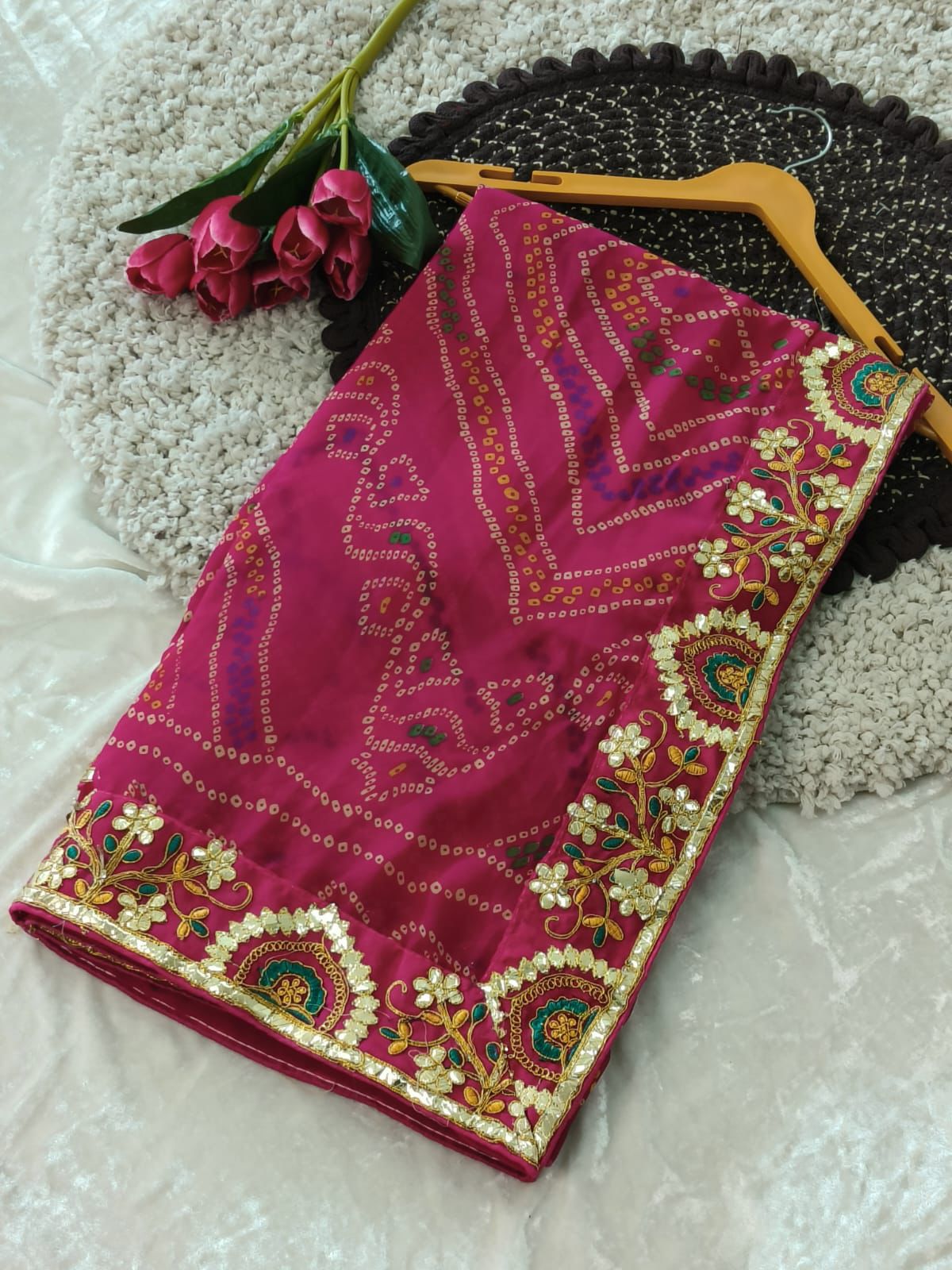 Kayatri New Georgette Bandhani With Embroidary Gotapatti Work Saree