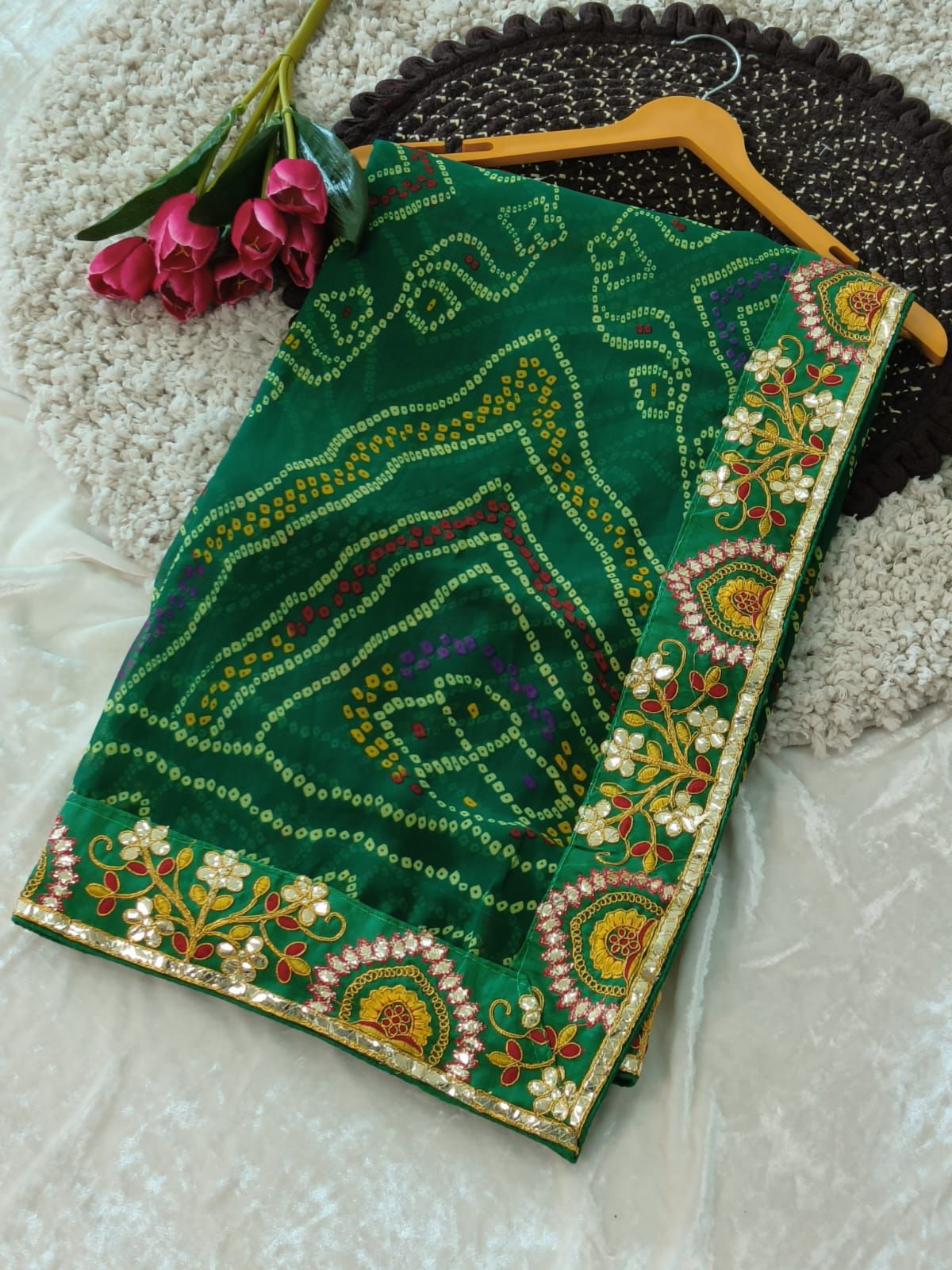 Kayatri New Georgette Bandhani With Embroidary Gotapatti Work Saree