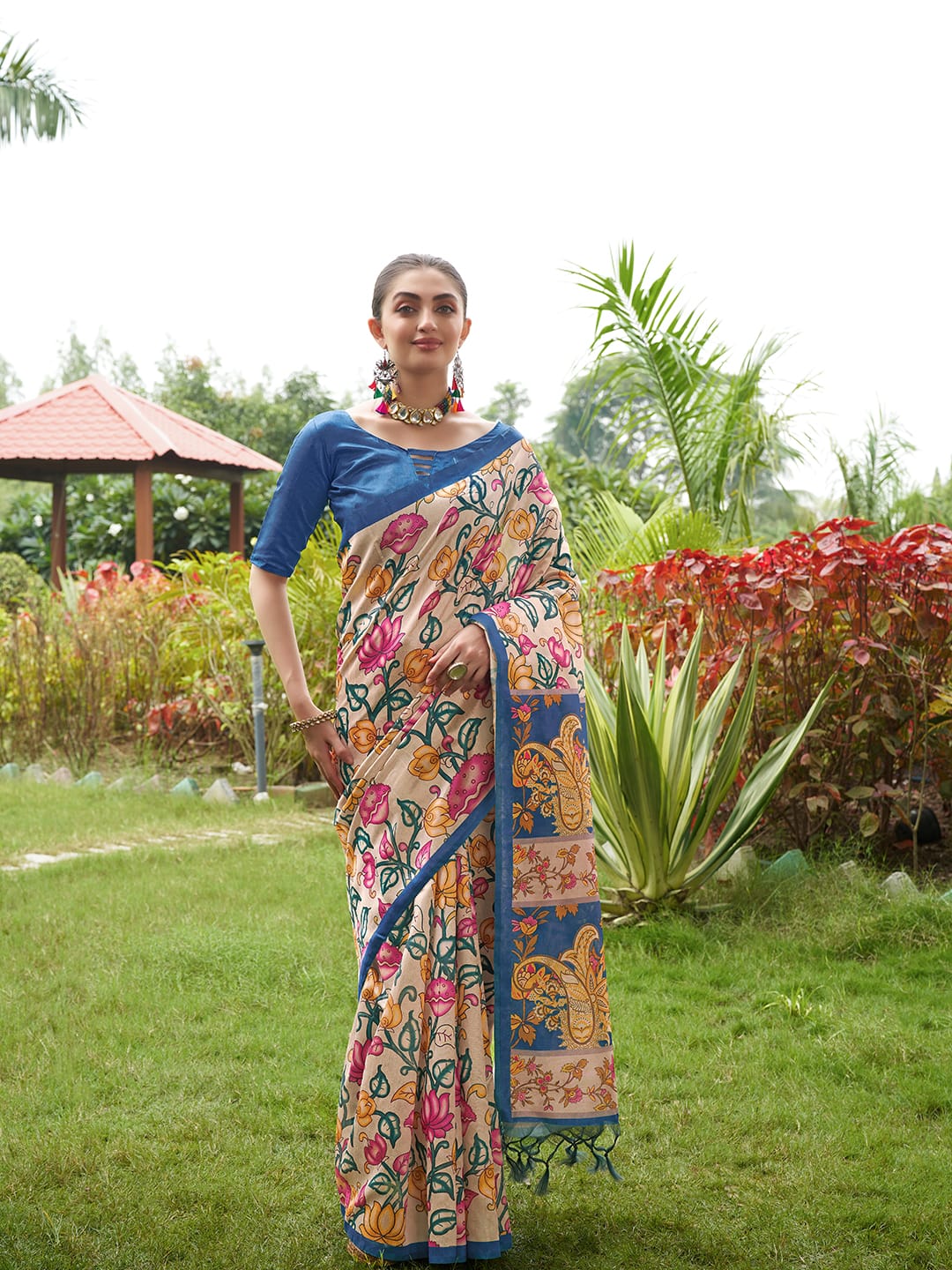 Kayatri New Soft Tussar Silk Kalamkari And Traditional Print Saree