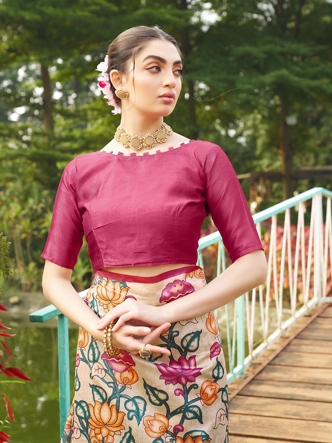 Kayatri New Soft Tussar Silk Kalamkari And Traditional Print Saree