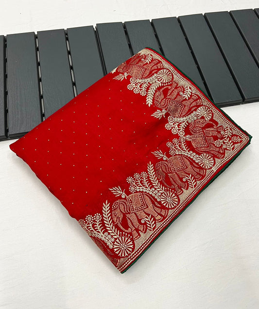 Kayatri New Vichitra Silk Zari With Stone Work Saree