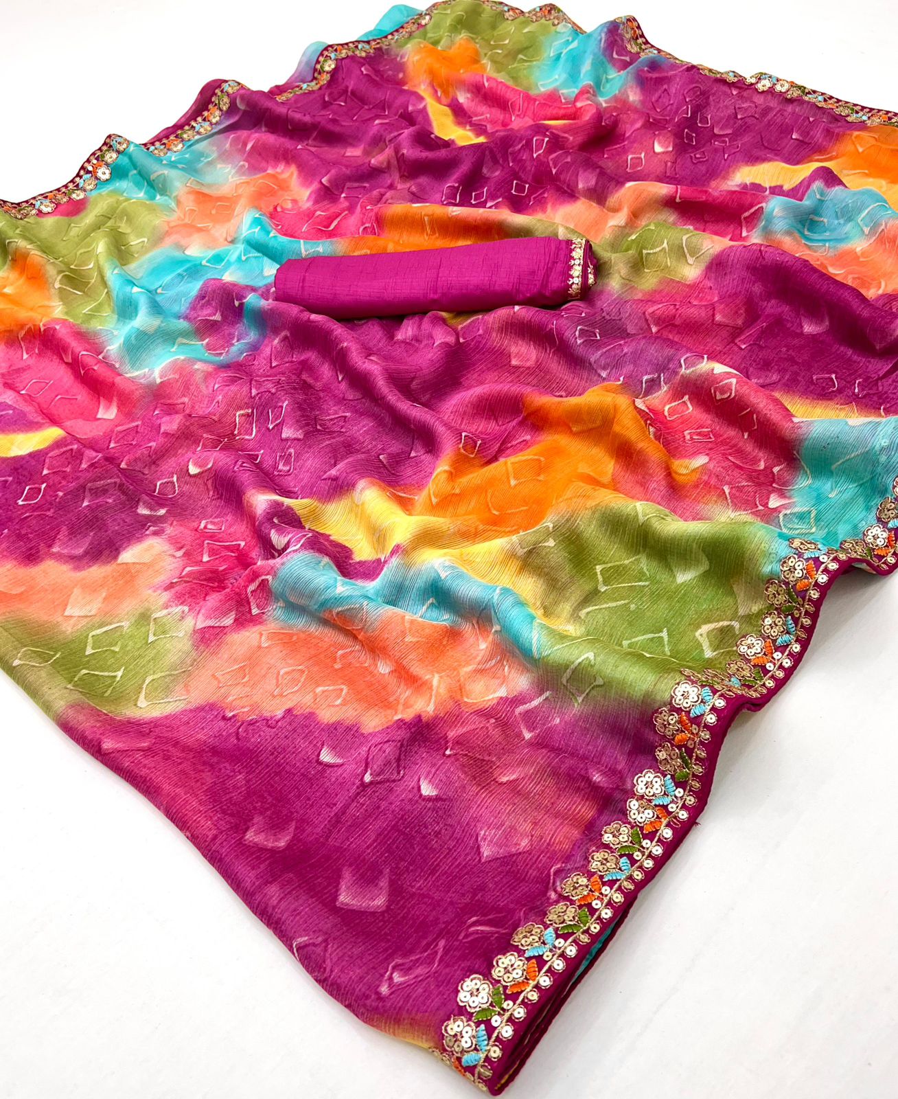 Kayatri New Chiffon Sequence Leheriya Bandhani Print Saree