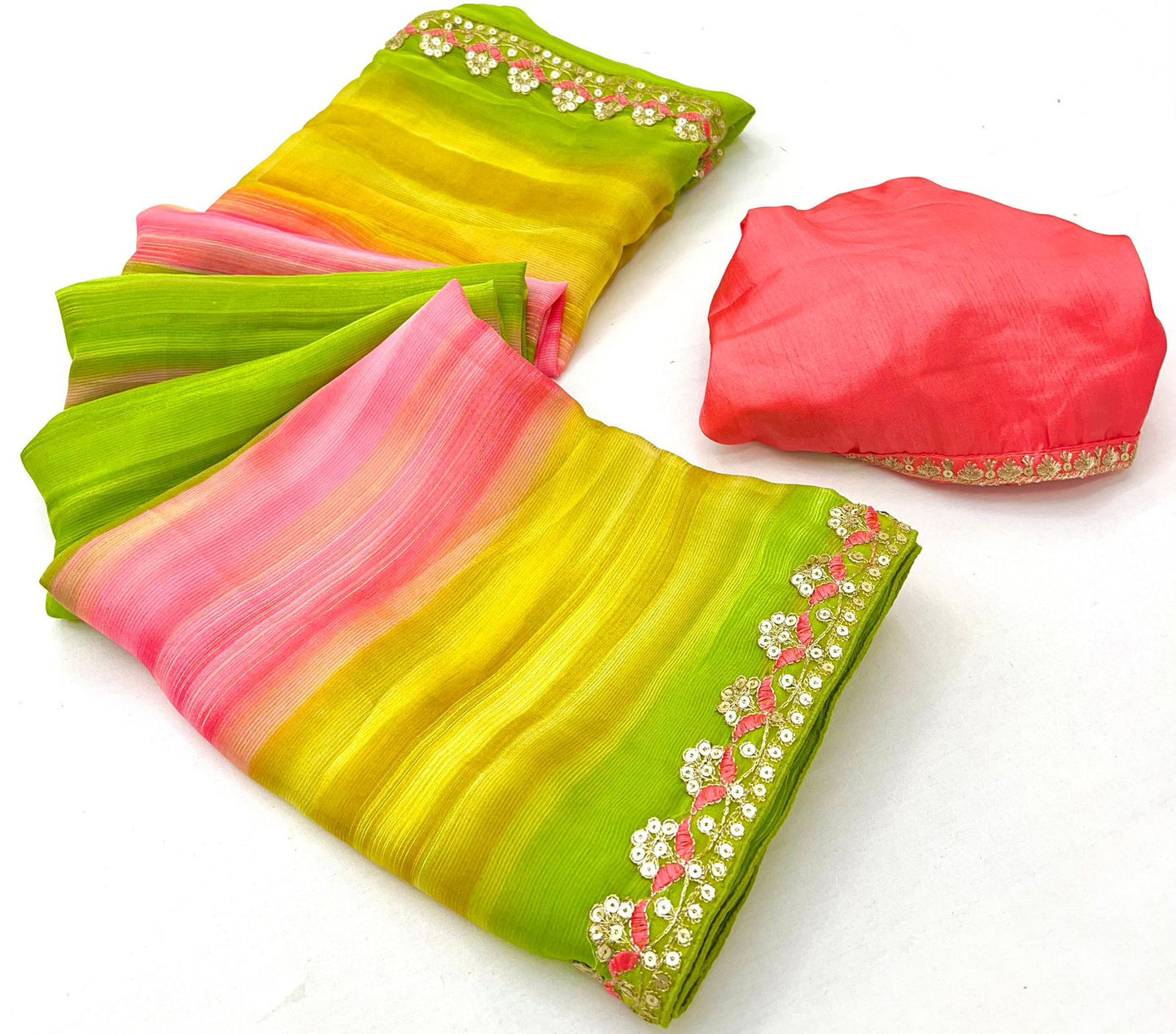 Kayatri New Chiffon Sequence Leheriya Bandhani Print Saree