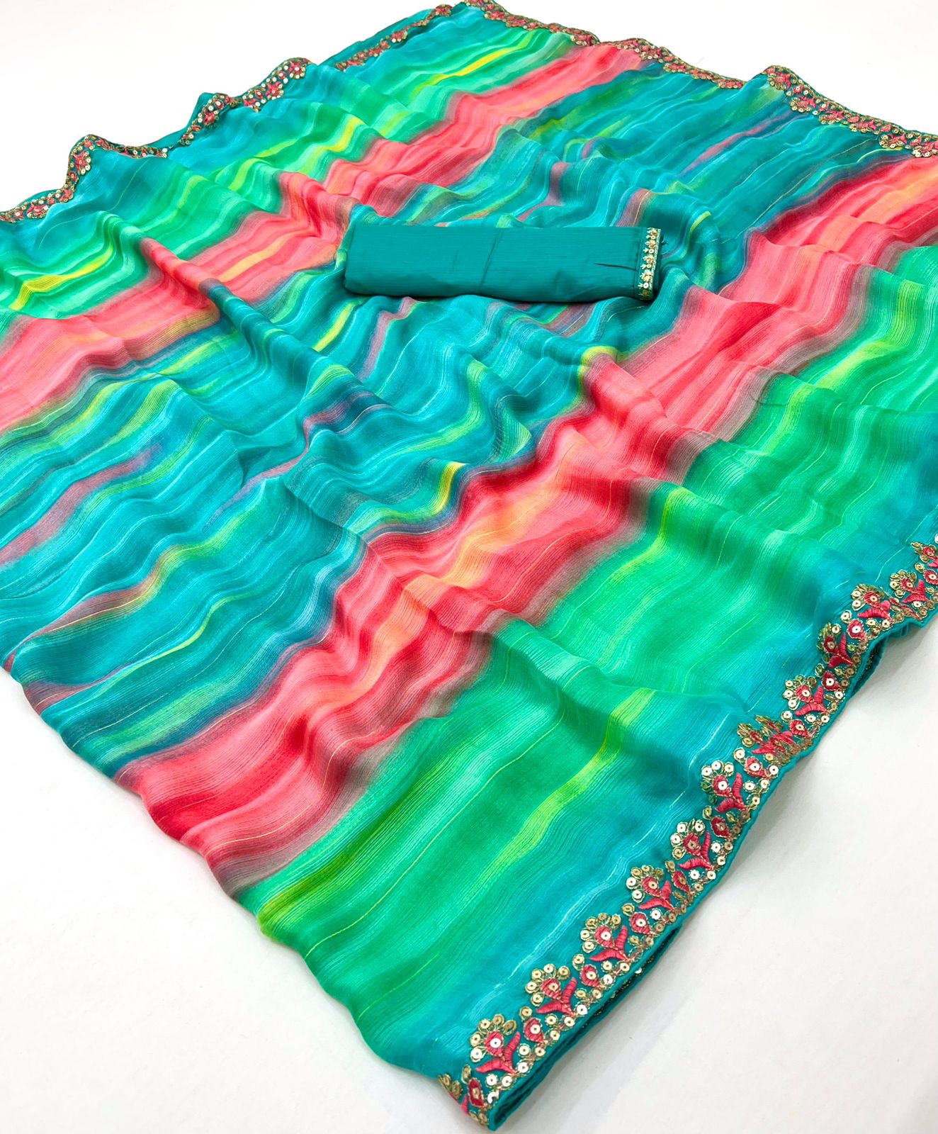 Kayatri New Chiffon Sequence Leheriya Bandhani Print Saree