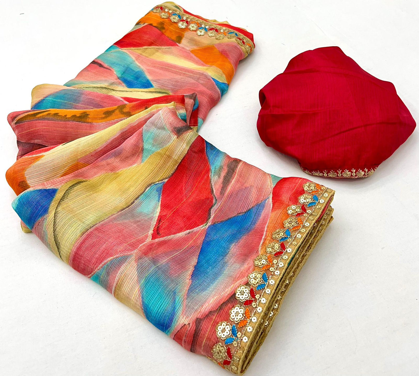 Kayatri New Chiffon Sequence Leheriya Bandhani Print Saree