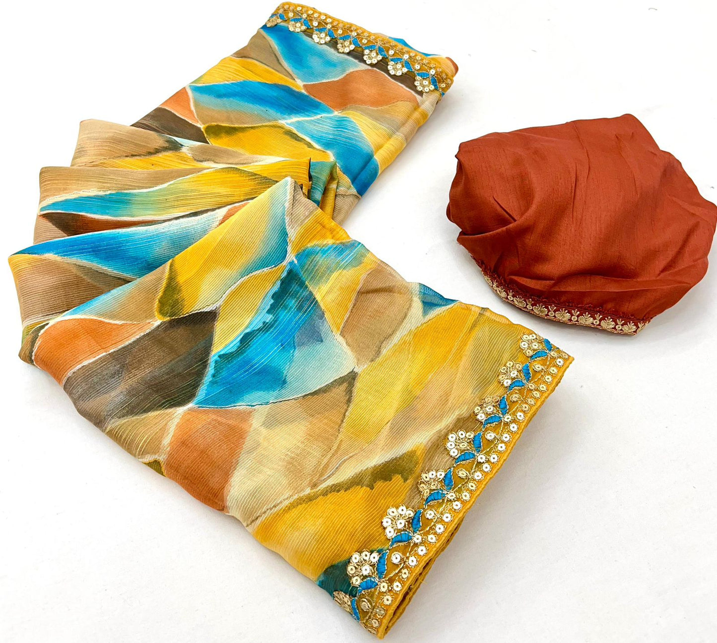 Kayatri New Chiffon Sequence Leheriya Bandhani Print Saree