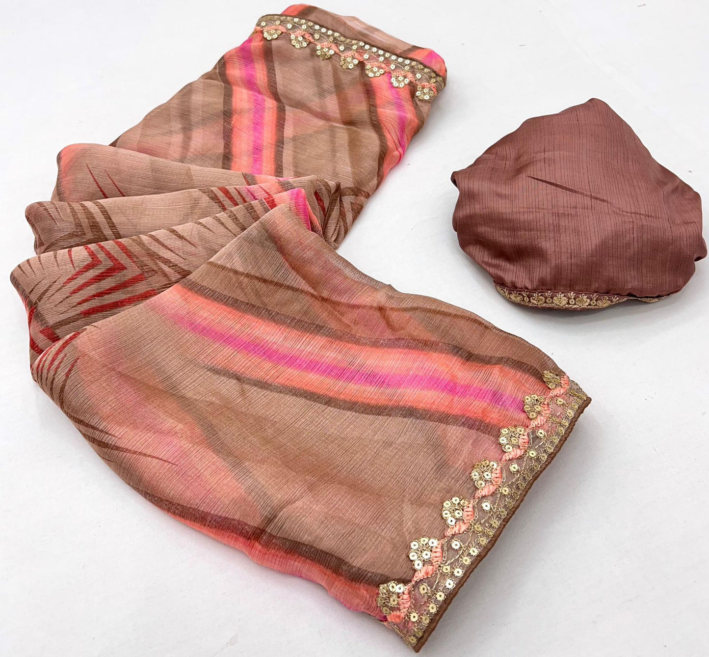 Kayatri New Chiffon Sequence Leheriya Bandhani Print Saree