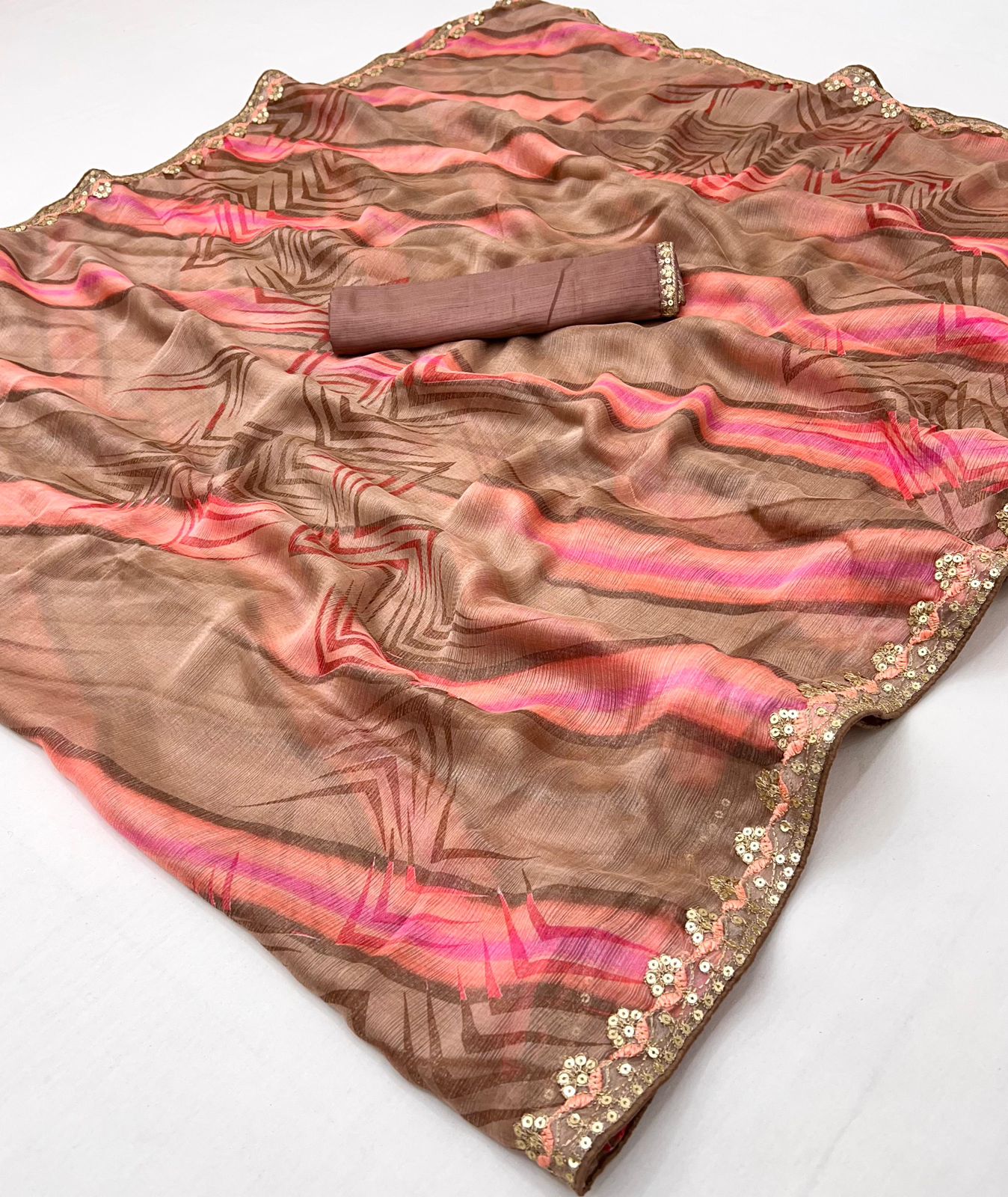 Kayatri New Chiffon Sequence Leheriya Bandhani Print Saree