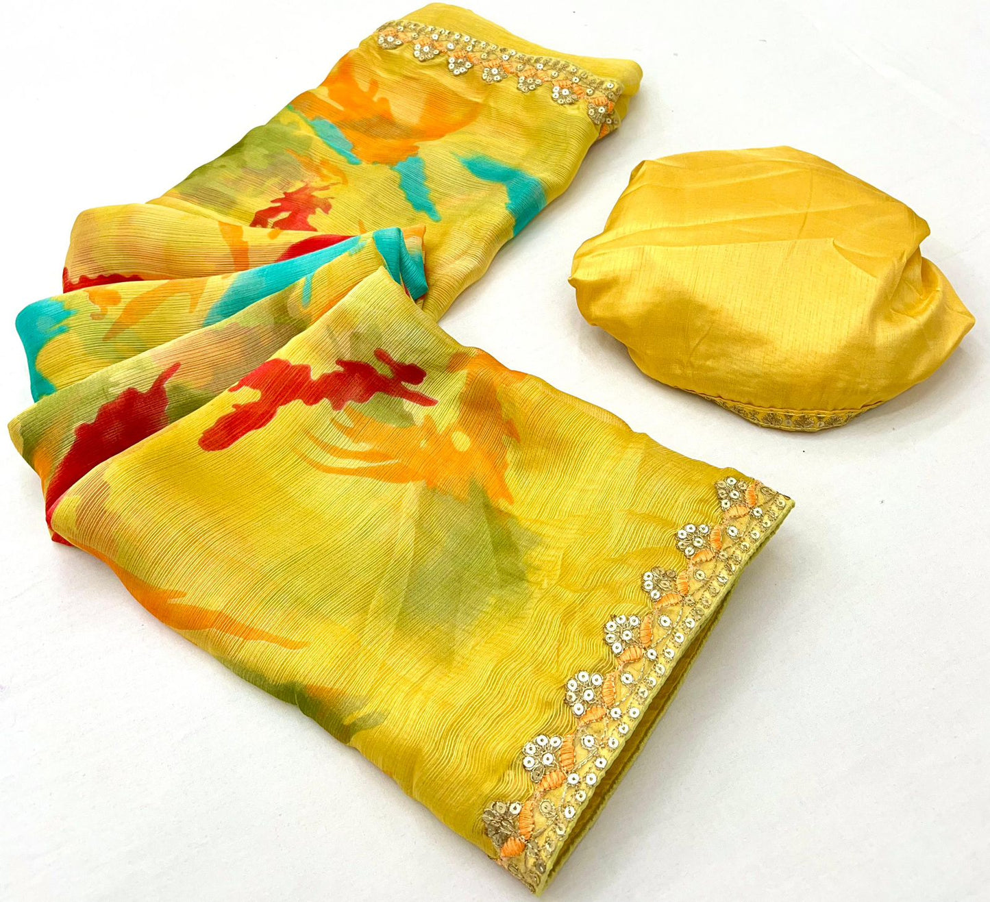 Kayatri New Chiffon Sequence Leheriya Bandhani Print Saree