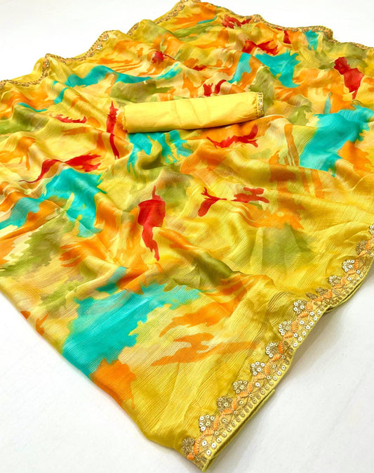 Kayatri New Chiffon Sequence Leheriya Bandhani Print Saree