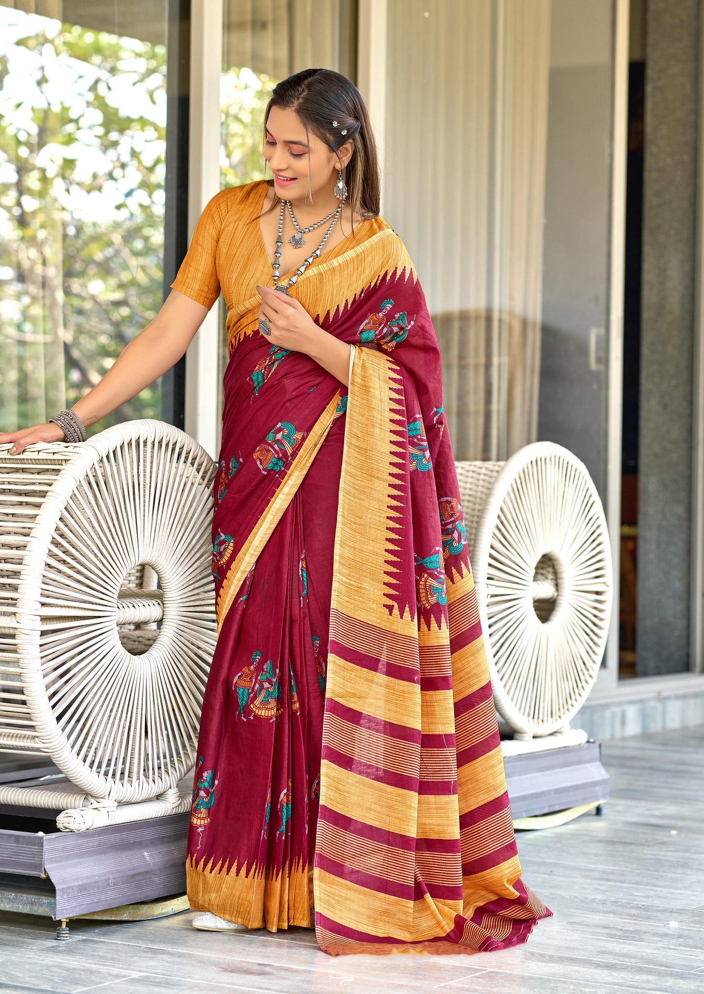 Kayatri New Soft Mulmul Cotton Kalamkari Hand Block Print Saree