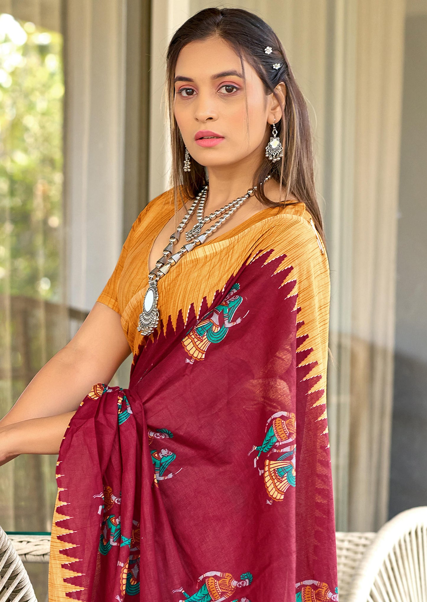 Kayatri New Soft Mulmul Cotton Kalamkari Hand Block Print Saree