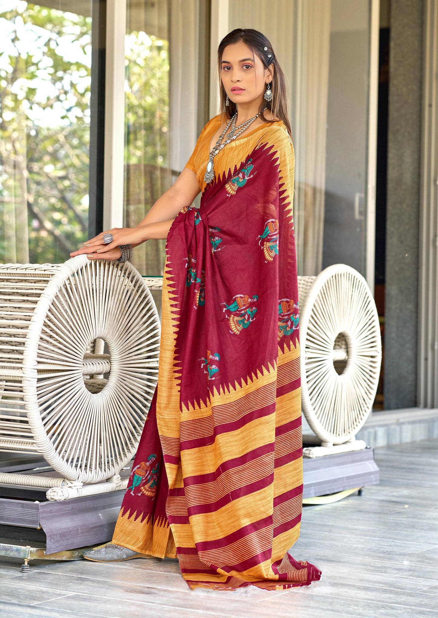Kayatri New Soft Mulmul Cotton Kalamkari Hand Block Print Saree