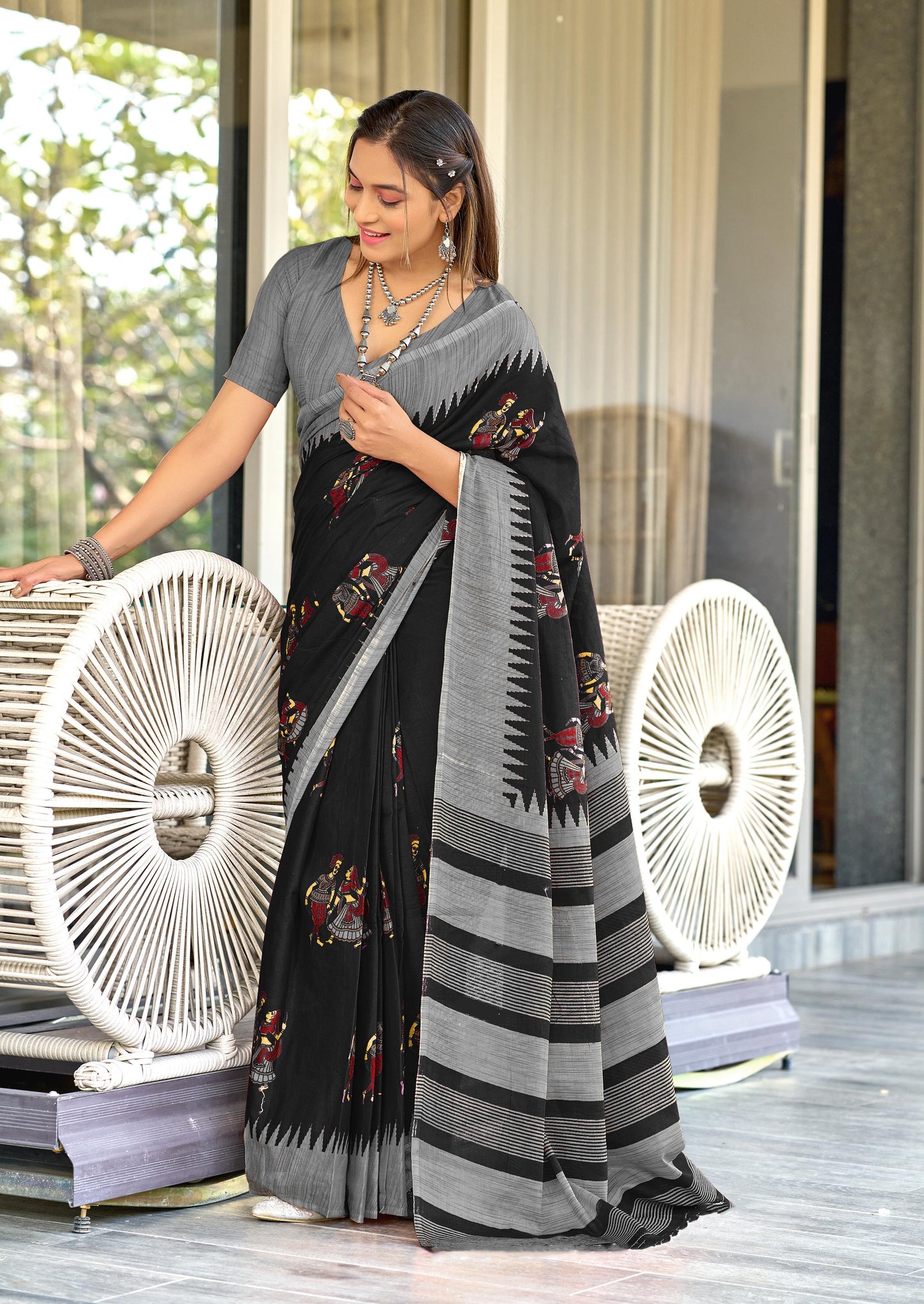 Kayatri New Soft Mulmul Cotton Kalamkari Hand Block Print Saree