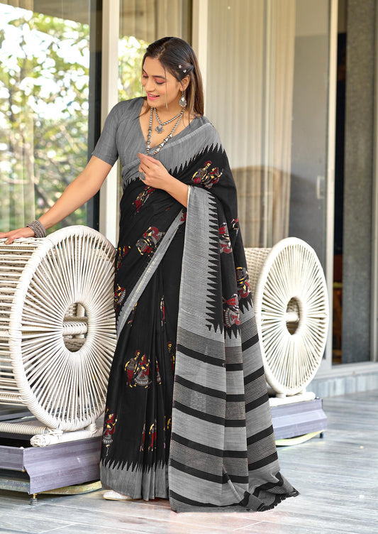 Kayatri New Soft Mulmul Cotton Kalamkari Hand Block Print Saree