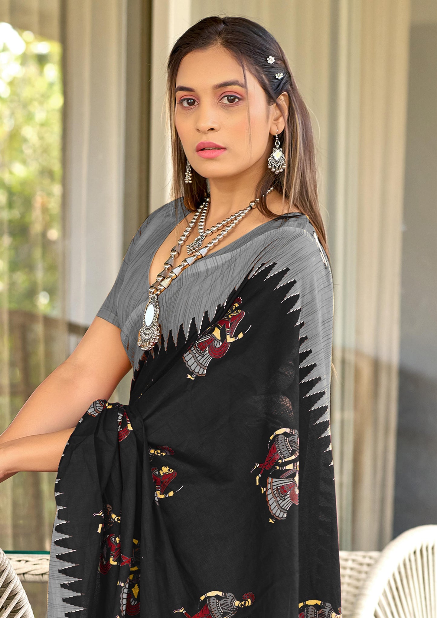Kayatri New Soft Mulmul Cotton Kalamkari Hand Block Print Saree