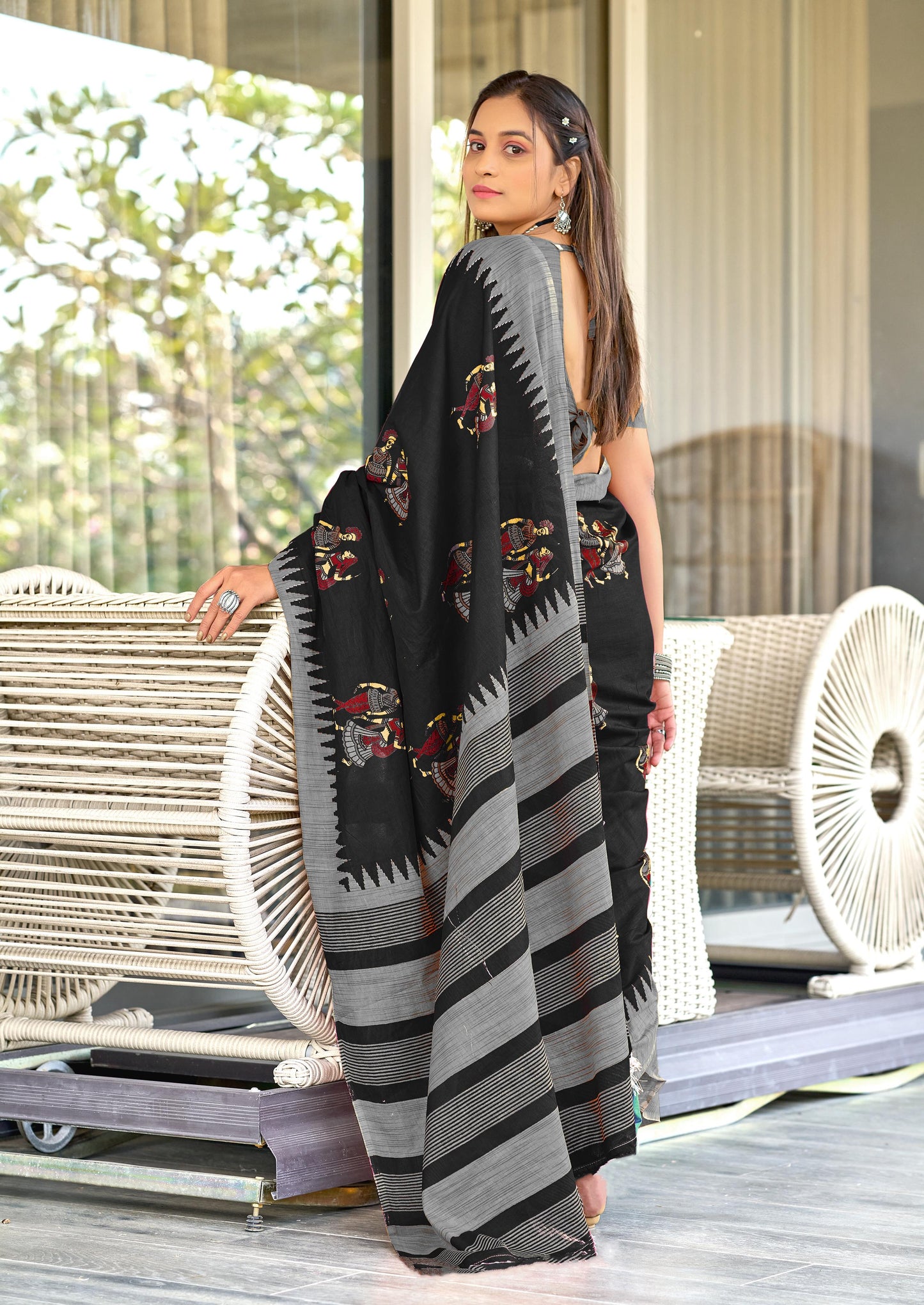 Kayatri New Soft Mulmul Cotton Kalamkari Hand Block Print Saree