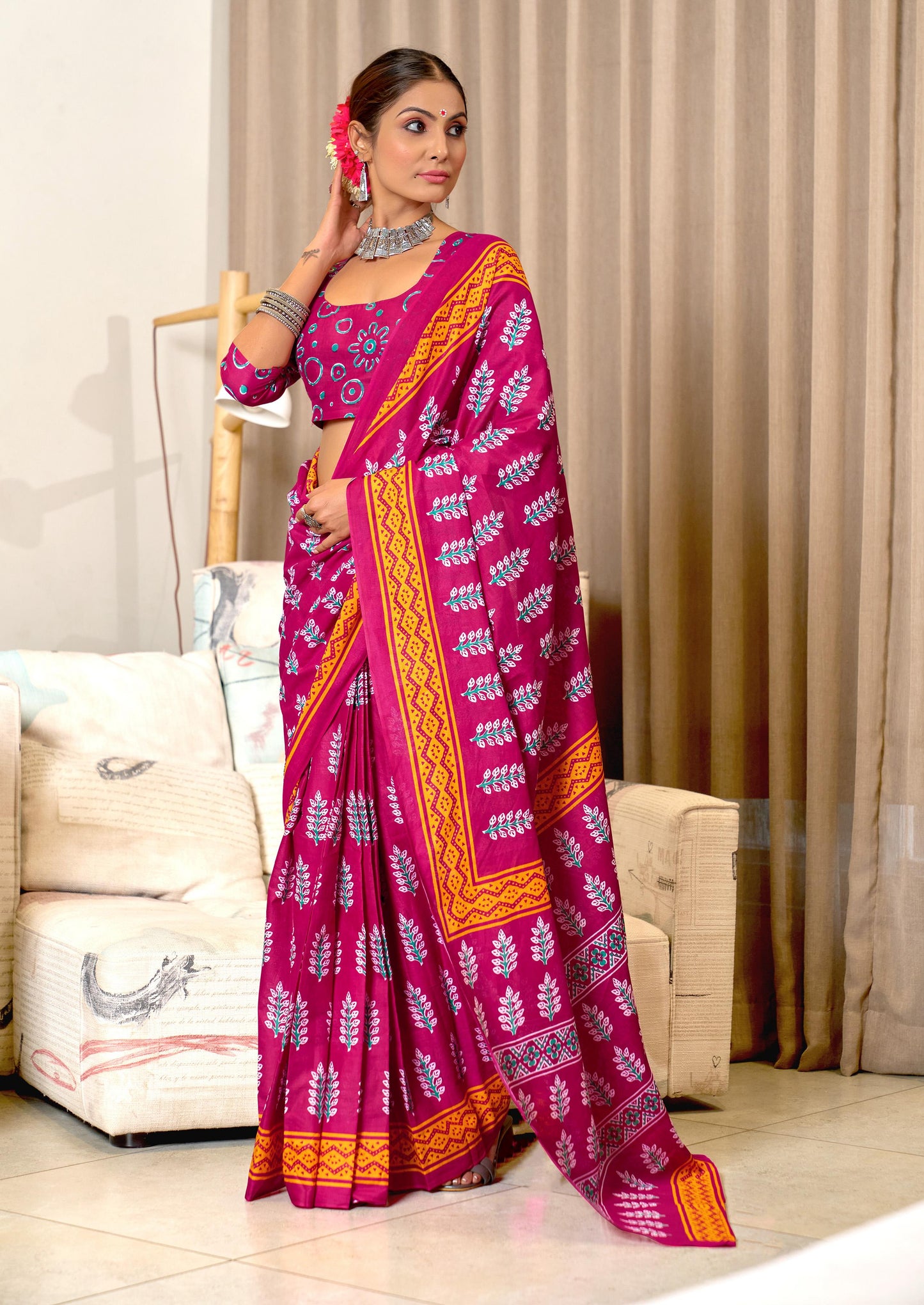 Kayatri New Mulmul Cotton Hand Block Prints Saree
