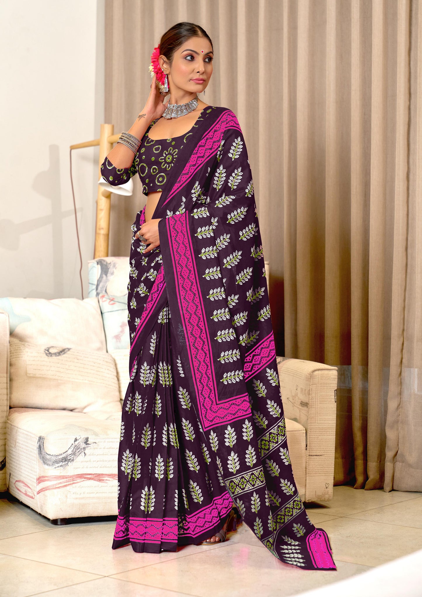 Kayatri New Mulmul Cotton Hand Block Prints Saree