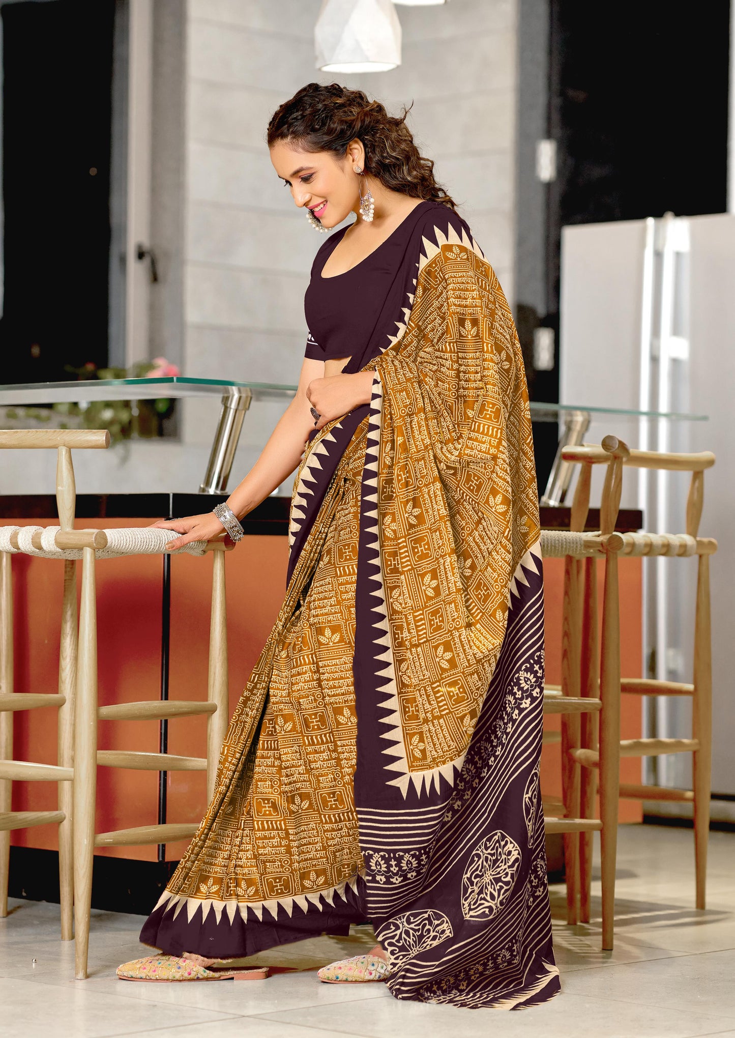 Kayatri Laest Mulmul Cotton Hand Block Prints Saree