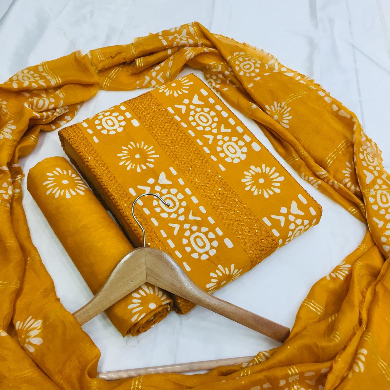 Kayatri Pure viscose Cotton batik Bandhni sequence  work Suit