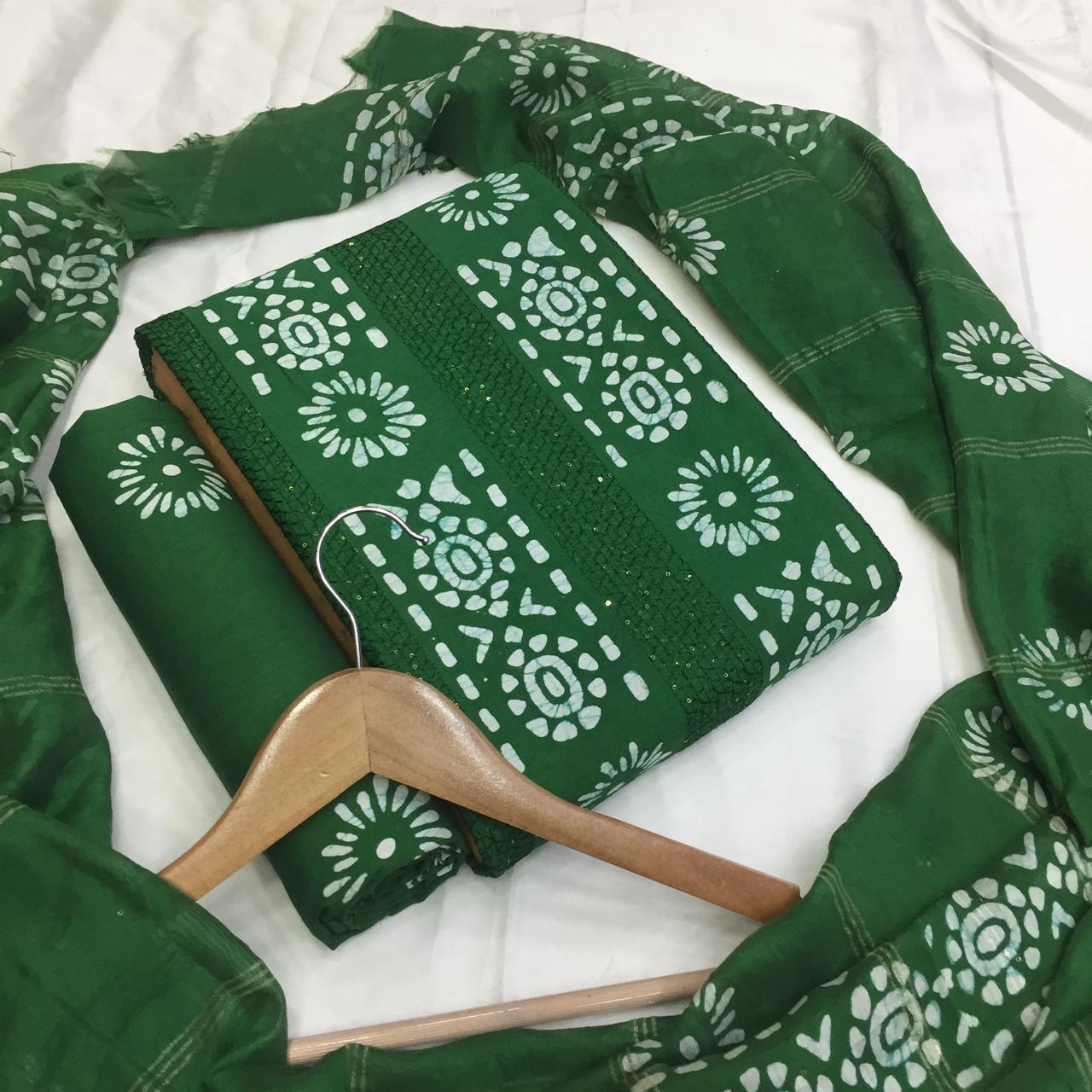 Kayatri Pure viscose Cotton batik Bandhni sequence  work Suit