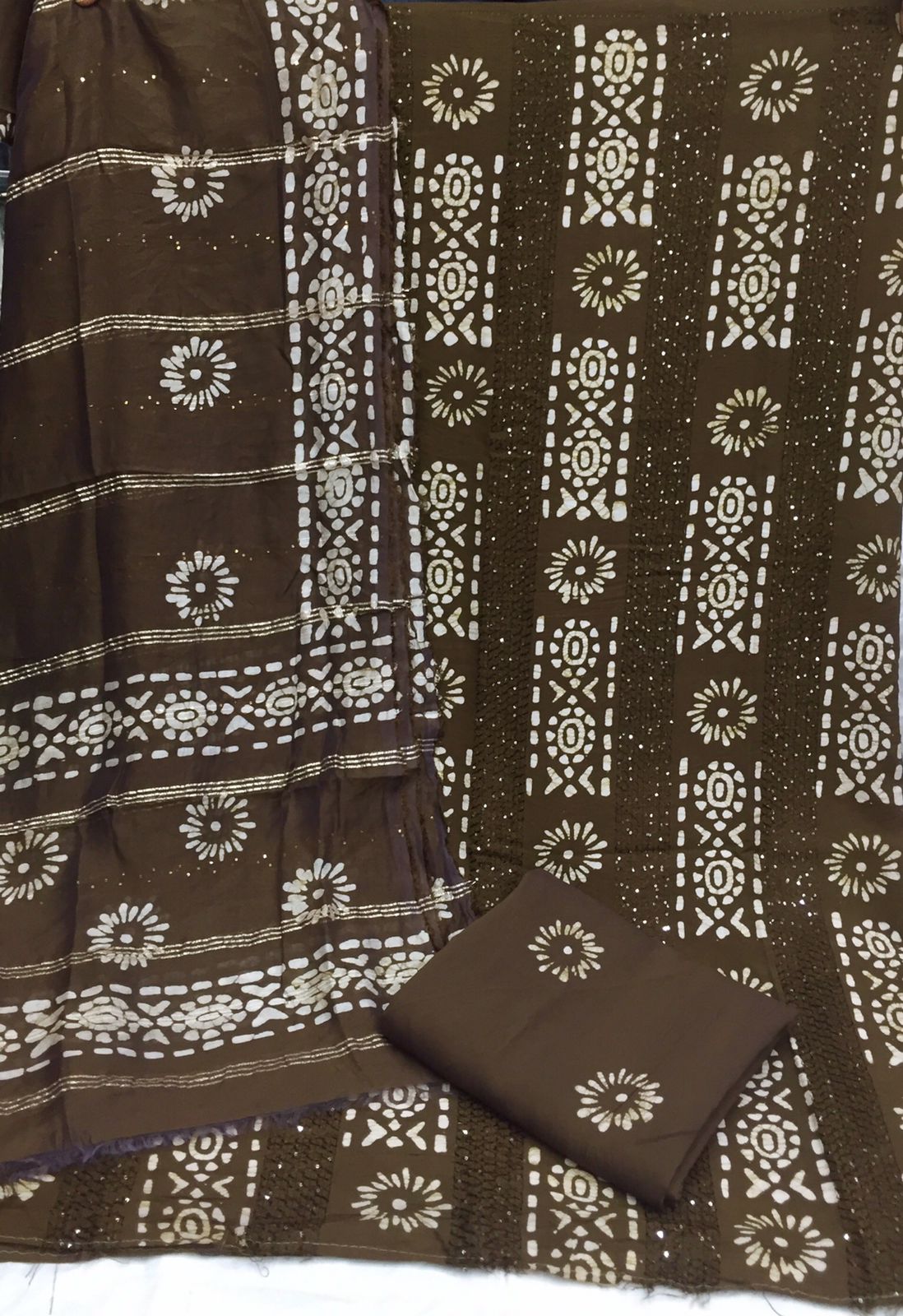 Kayatri Pure viscose Cotton batik Bandhni sequence  work Suit