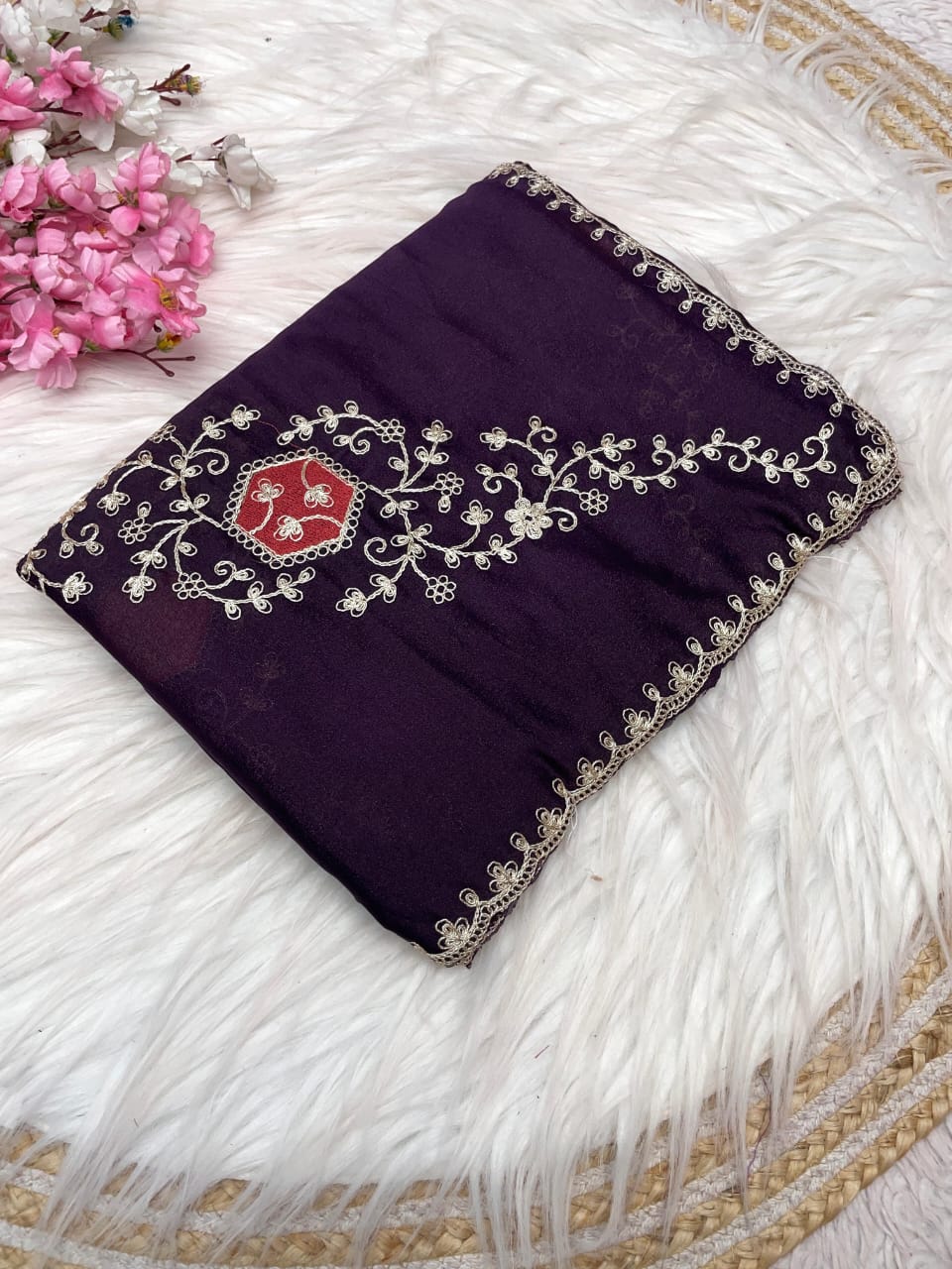 Kayatri New Blooming Chocolate Silk Multi Embroidery Sequence Work