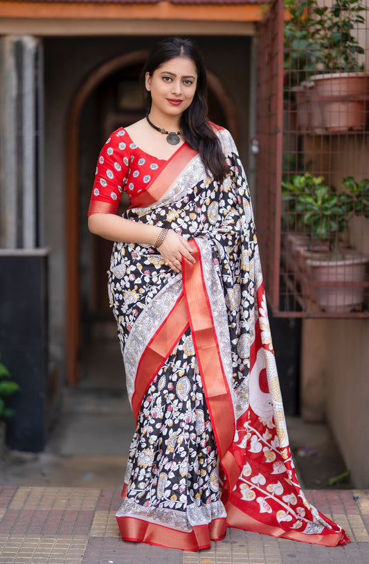 Kayatri New  Fancy Kalamkari Printed Saree